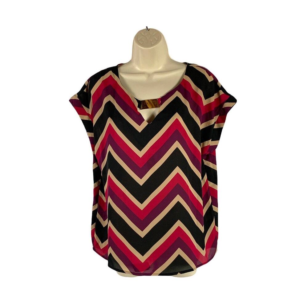 Tacera Womens Blouse Chevron Size Small Multicolor Lightweight Breathable